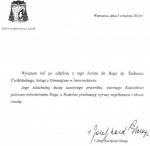 Wyrazy współczucia i otuchy od Księdza Kardynała Józefa Glempa odczytane na mszy pogrzebowej 3 września 2010